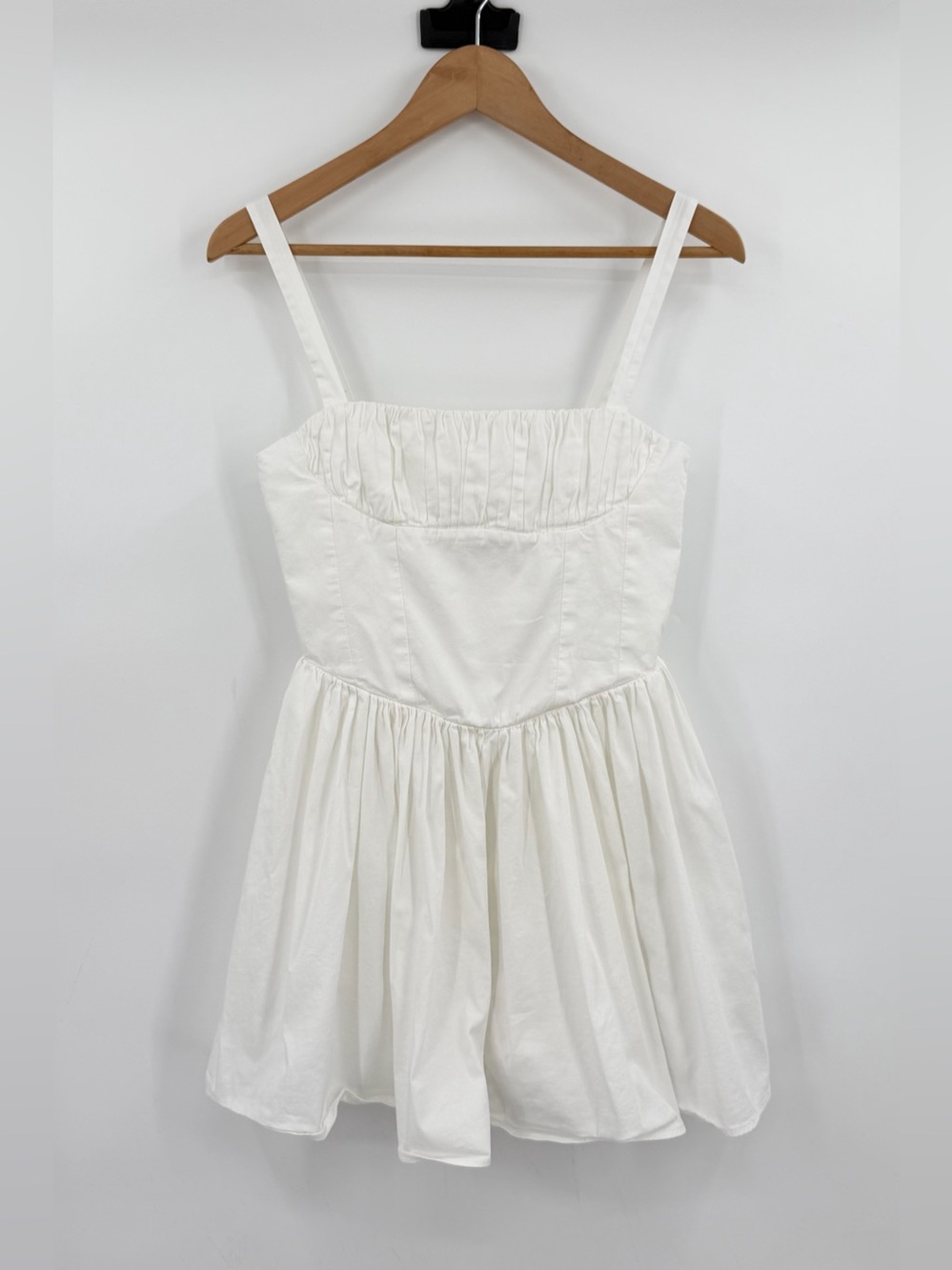 Zara White Cotton Corset babydoll mini Dress S summer vacation bridal drop waist - Picture 2 of 13